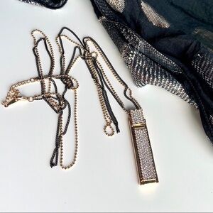 Long crystal pendant double chain necklace